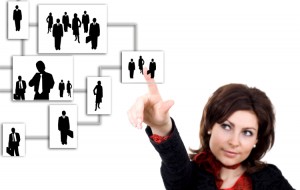 An image of woman with silhouettes of people